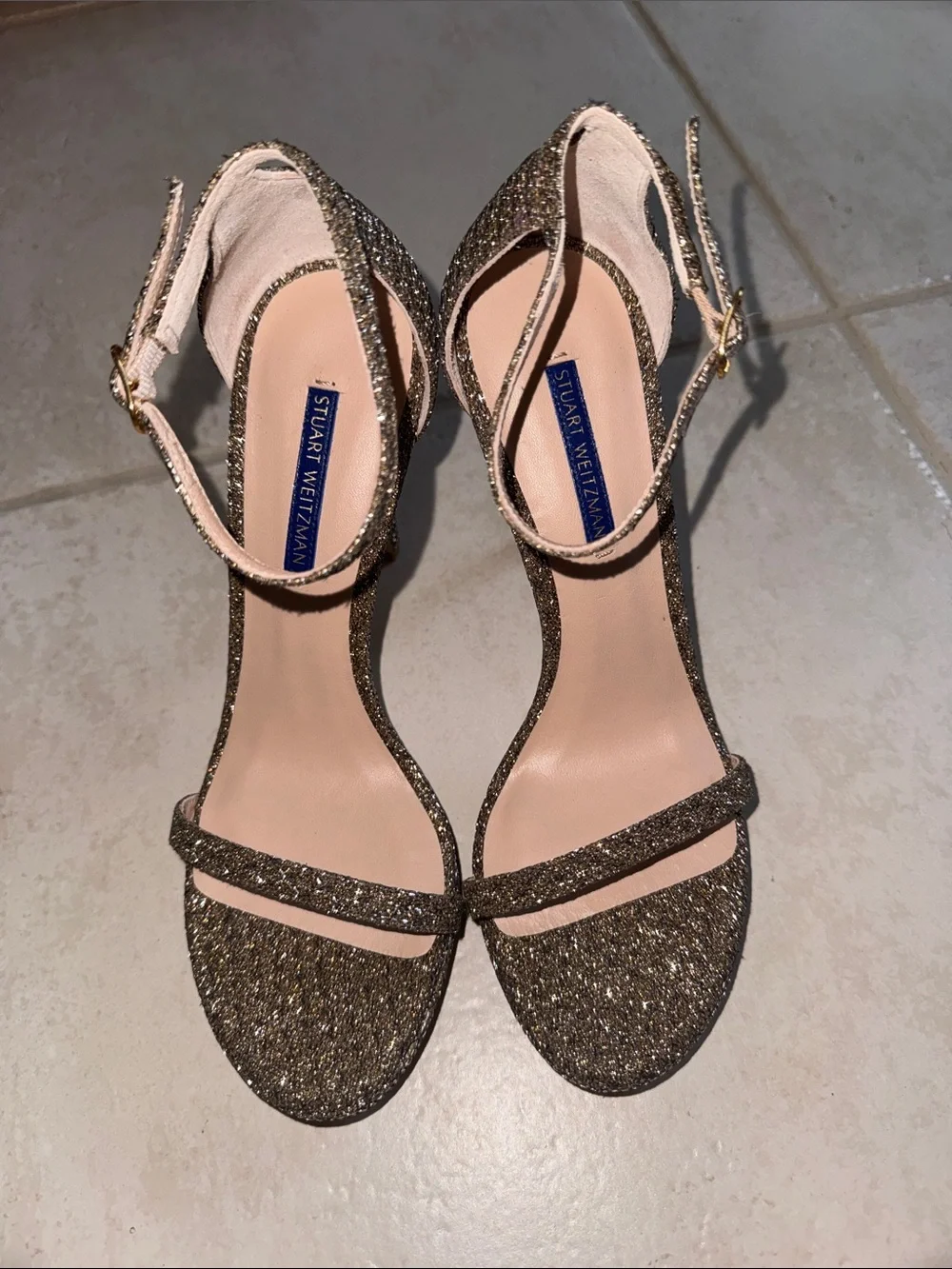 Stuart Weitzman Nudist Disco Glitter Heels Size 8.5 Like New